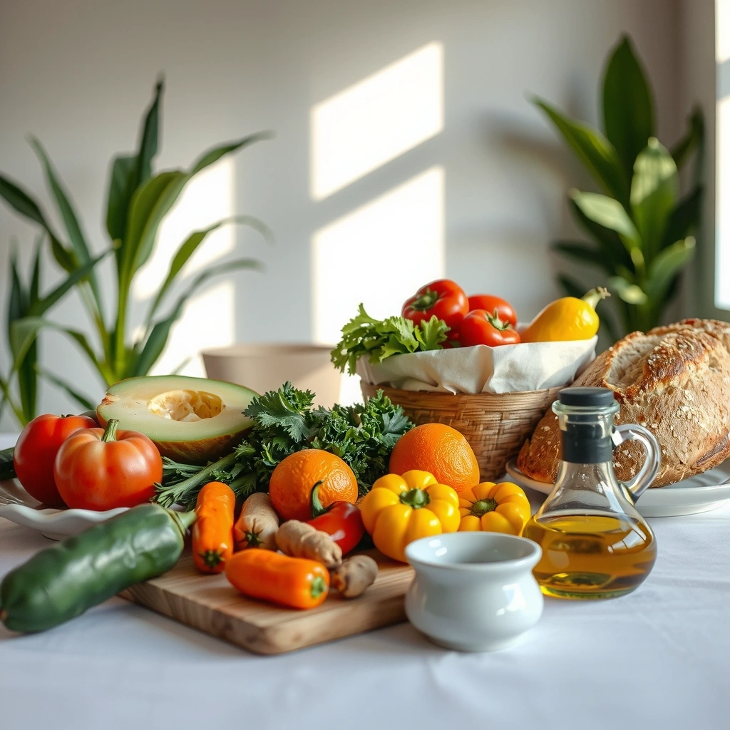 Frisch zubereitetes, gesundes Essen auf einem Tisch