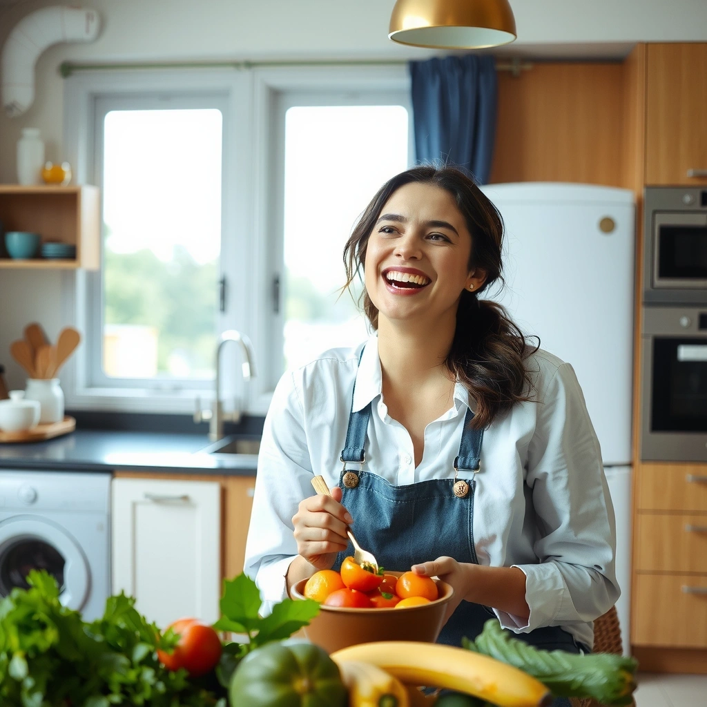 Frau geniesst ein gesundes Essen